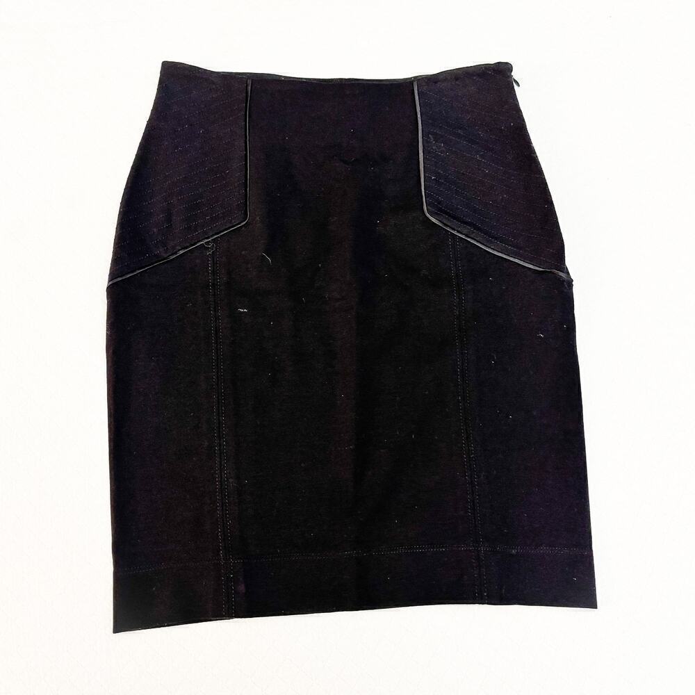 Diane Von Furstenberg Black Pencil Skirt Geometrical Stitch Size 4